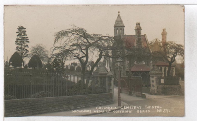 Old postcard of Greenbank Cemetery from Bristol Archives' Muchamore Medalist collection, Series number 571